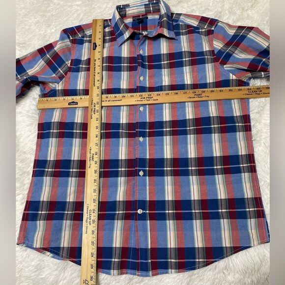 Gap classic fit plaid button up shirt long sleeve cotton blue red size L - Picture 8 of 13